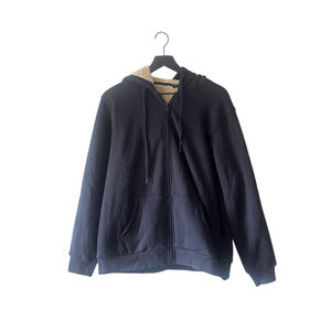 Black Sherpa Lined Zip Up Hoodie Jacket XL Fleece Interior Pockets